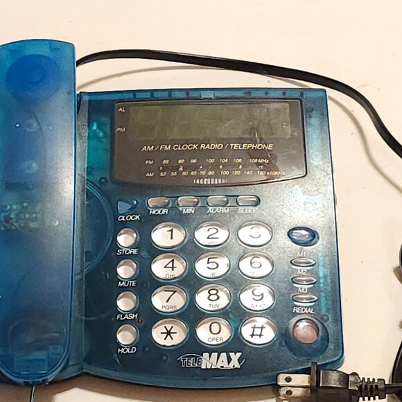 Telephone Alarm Clock AM/FM Radio Translucent Blue Tested Digital Telemax 2000 - Picture 6 of 7
